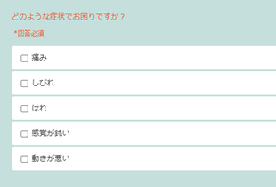 問診項目も自由に設定できる治療院向け予約フォーム